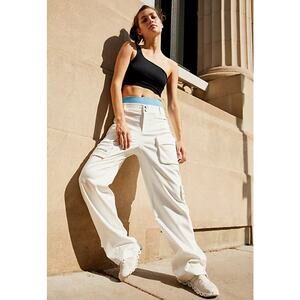 Free People Movement Mid Rise Elevate Cargo Wide Leg Relaxed Pant White Small